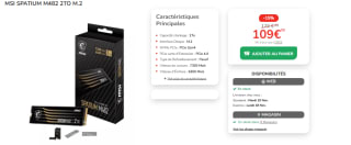 SSD interne M.2. NVMe MSI Spatium M482 7300Mo/s TLC à 109,99€