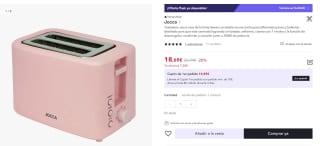 Tostadora marca Jocca color rosa de la línea Sweet con doble ranura POR 18,69€ (Cuenta nueva 11,21€)