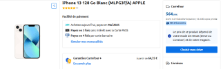 Smartphone iPhone 13 128 Go Blanc (MLPG3F/A) APPLE à 564€