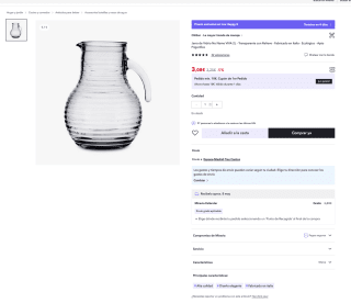 Jarra de Vidrio No Name VIVA 2L Transparente con Relieve Italiana a tan solo 3,08€