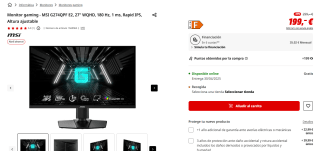 Monitor gaming MSI G274QPF E2, 27" WQHD, 180 Hz, 1 ms por 199€