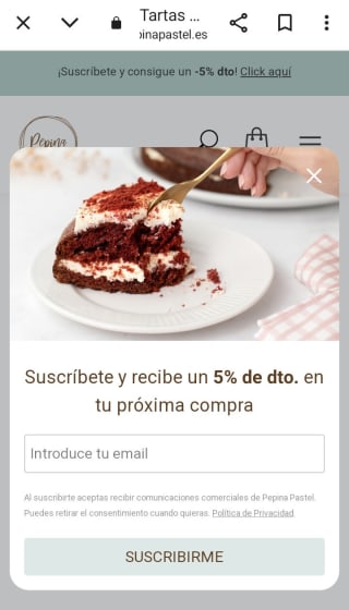 -5% por suscribirnos a la Newsletter de Pepina Pastel.