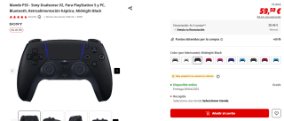 Mando PS5 Sony Dualsense V2, Para PlayStation 5 y PC, Bluetooth por 59,50€