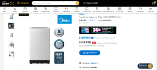 Lavadora Superior 8 kg por $139.990