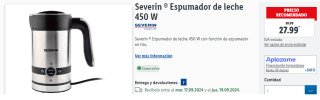 Espumador de leche Severin de 450 W por 27.99€
