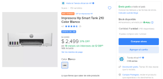 Impresora HP Smart Tank 210 por $2,499 en Mercado Libre