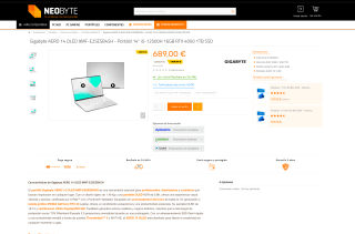 Portátil Gigabyte AERO 14 OLED 9MF-E2SESB4SH i5-12500H 16GB RTX 4050 1TB SSD Pantalla 14” OLED (35.6cm) WQXGA+ 2.8K por solo 689€