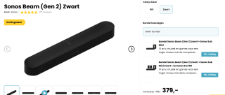 Sonos Beam (Gen 2) soundbar voor €379 bij Hellotv