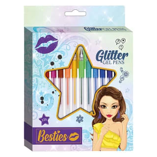 Besties Glittergelpennen, 12st. voor €2,99 bij Lobbes