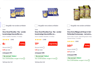 Tot 55% korting op Unox soepen en noodles bij Bol