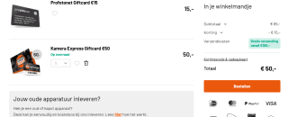 Gratis Profotonet giftcard t.w.v. €15 bij aankoop van een Kamera Express giftcard t.w.v. €50