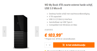 WD My Book WDBBGB0040HBK - Vaste schijf voor €103,71 bij Nbb