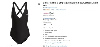 adidas Partial 3-Stripes Swimsuit dames Zwempak voor €20 bij Amazon