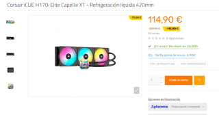 Refrigeración líquida Corsair iCUE H170i Elite Capellix XT 420mm por 114,90€
