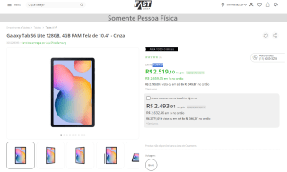 Tablet da Samsung, modelo Galaxy Tab S6 Lite de 128GB - R$ 2.519,10