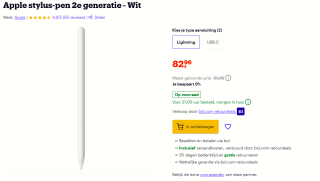 Apple Pencil (2e generatie) voor €82,96 bij Bol.com