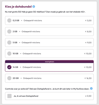 Onbepert bellen/sms + 14 GB data voor 10 euro per maand