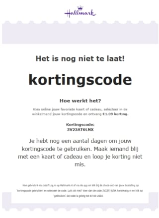 Ontvang €1.09 korting op een online kaart bij Hallmark - 1-malig te gebruiken