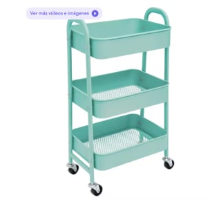 Carrito Metálico con Ruedas 3 Niveles Turquesa por solo 15,55€