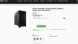 PC Gaming RYZEN 5 7600X 32GB 1TB RTX 5070 TI por solo 1.529€