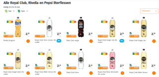 Alle Royal Club, Rivella en Pepsi literflessen 2+3 gratis bij de AH