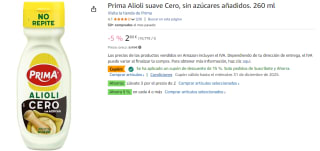 6 Botes de Prima Alioli suave Cero, sin azúcares añadidos. 260 ml por 9.58€