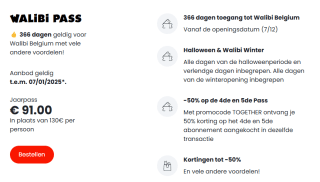 30% korting op abonnementen en dagtickets bij Walibi