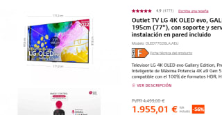 TV LG 4K OLED evo OLED77G26LA 77" + soporte y servicio de instalación en pared por 1949€
