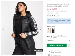 Adidas Chaqueta plumas negra de corte slim por 33,60€