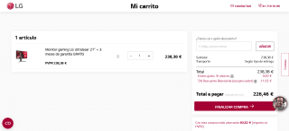Monitor videojuegos LG 27GR75QW-B por 226,46€
