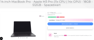 14‑inch MacBook Pro - Apple M3 Pro (11x CPU | 14x GPU) - 18GB - 512GB - Spacezwart voor €1.799 bij