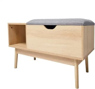 Banco Zapatero de Bambú 90 x 34 x H 45CM con Asiento Acolchado y Estante para Zapatos por 32.11€