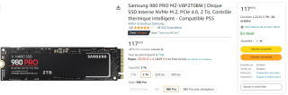 SSD interne M.2 NVMe 4.0 Samsung 980 Pro à 117,99€