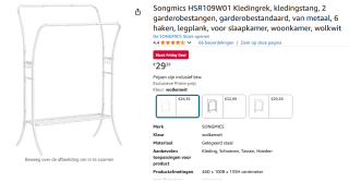 SONGMICS 2 metalen kledingkastroedes en plank voor €29,39 bij Amazon