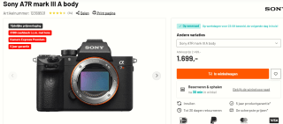 Sony α7R IIIa body Zwart voor €1699 bij Kamera Express