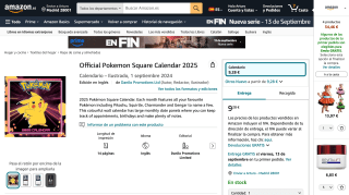 Calendario Pokemon Square 2025 por 9,28€