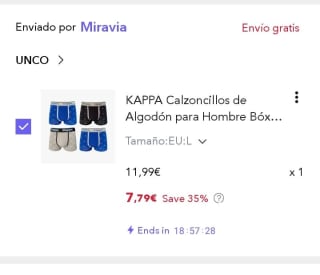 Pack de 4 KAPPA Calzoncillos de Algodón para Hombre por 7,79€.