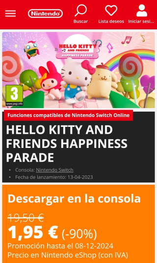 Hello Kitty and Friends Happiness Parade Nintendo Switch por 1,95€.