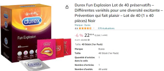 Lot de 40 Préservatifs Durex Fun Explosion à 22,46€
