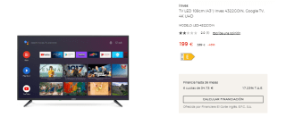 Televisión 43 pulgadas Inves 4322GOIN, Google TV, 4K UHD por 199€