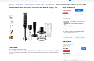 Batidora de Mano Braun MultiQuick 5 MQ5237BK 1000W 600ml por solo 35,92€