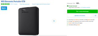 WD elements 6TB externe harde schijf voor €129 bij Coolblue