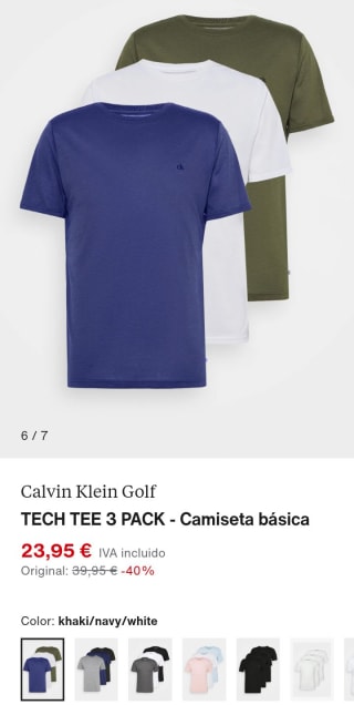 Pack 3 camisetas Calvin Klein 23,95€ (7,98€)