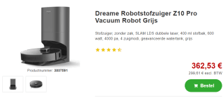 Dreame Bot Z10 Pro Robotstofzuiger - 4L Stofzak - Grijs voor €362,53 bij Proshop