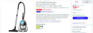 Aspirateur sans sac Philips XB2122/09 Series 2000 à 79,99€