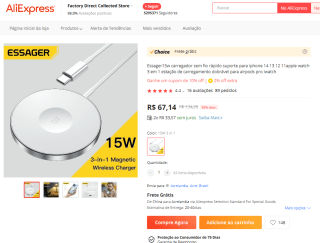 Carregador da Essager para iPhone e Apple Watch - R$ 67,14