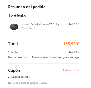 Xiaomi Robot Vacuum T12 por 139,99€