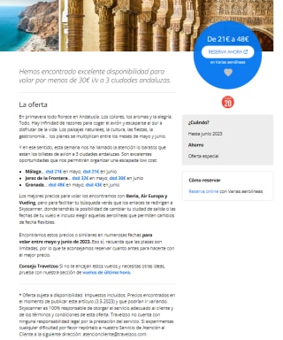 Vuelos ida y vuelta a Andalucía De 21€ a 48€