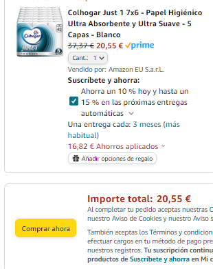 Colhogar Papel Higiénico Ultra Absorbente y Ultra Suave de 5 Capas total 42 rollos por 18,33€
