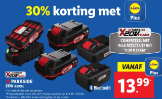 30% korting op Parkside 20V accu's via de Lidl plus app